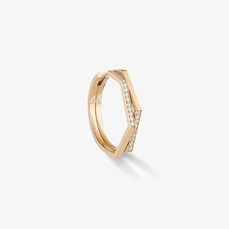 Antifer 2 rows M hoop earring in pink gold paved with diamonds