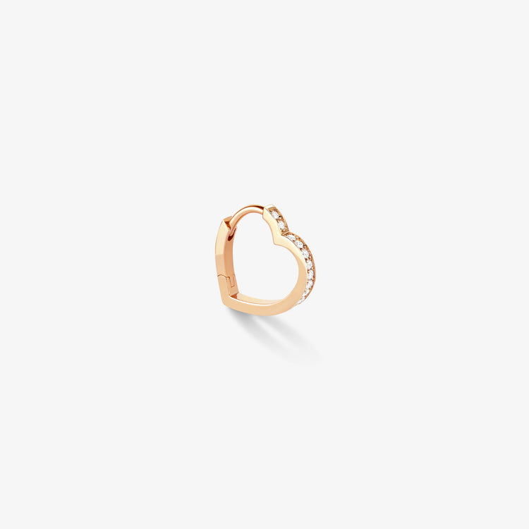 Heart hoop earring in 18-carat pink gold with diamond-paved