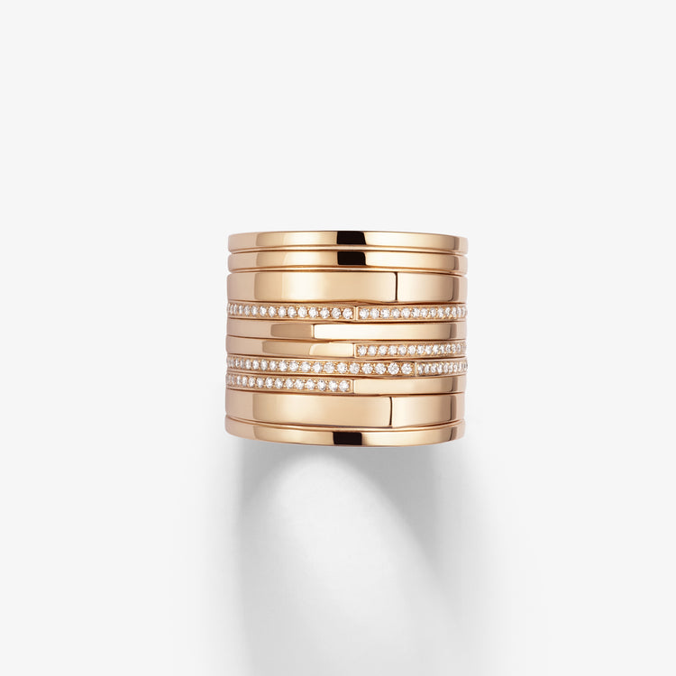 Antifer 10 rows ring in pink gold paved with diamonds