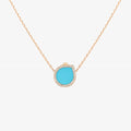 Pendant in pink gold 18 carat paved with diamonds with a Turquoise stone