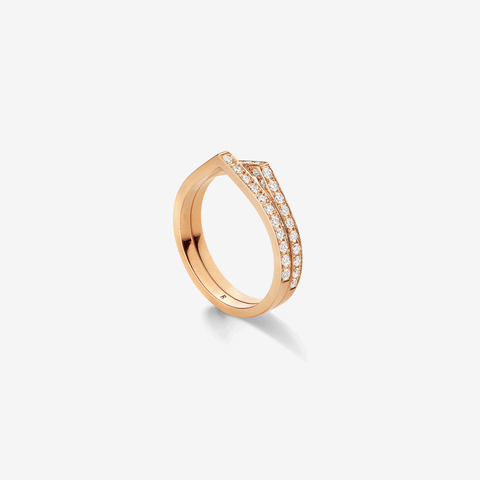 Antifer 2 rows ring in pink gold 18 carats paved with diamonds