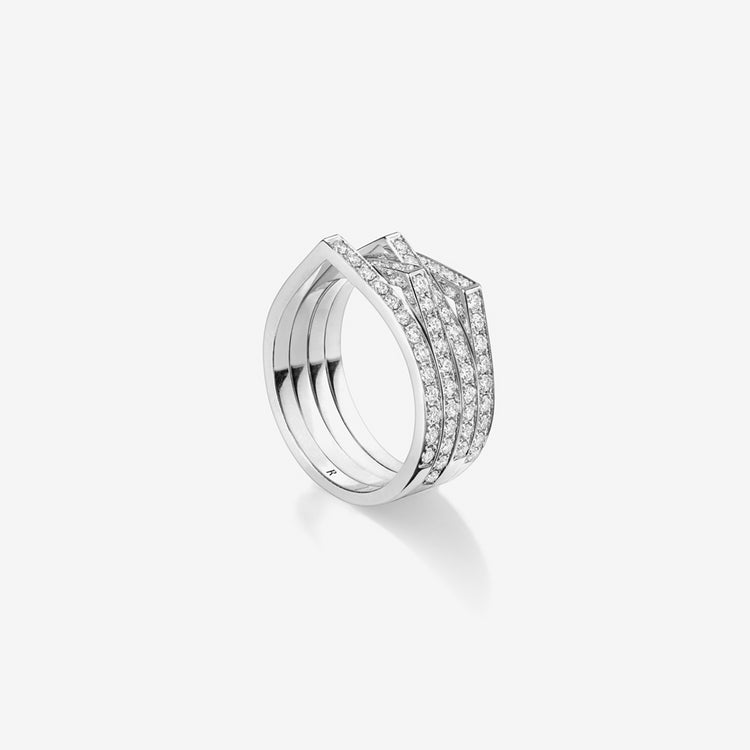 Antifer 4 rows ring in white gold paved with diamonds