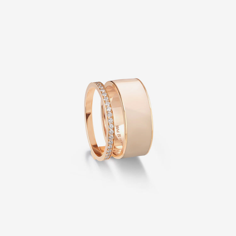 Bague Berbere Chromatic laqué couleur nude en or rose pavée de diamants