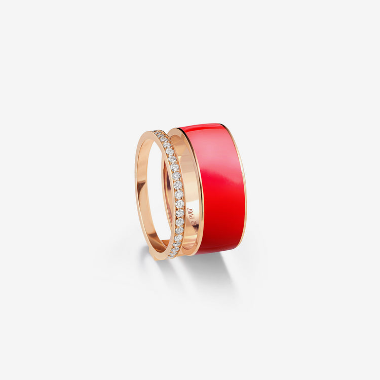 Bague Berbere Chromatic laqué couleur rouge en or rose pavée de diamants