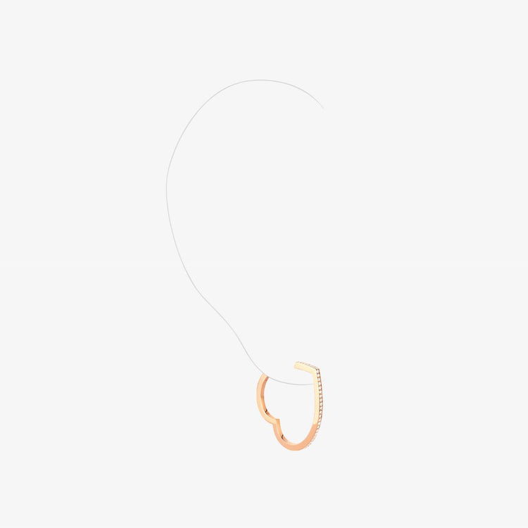Heart hoop earring in 18-carat pink gold with diamond-paved 