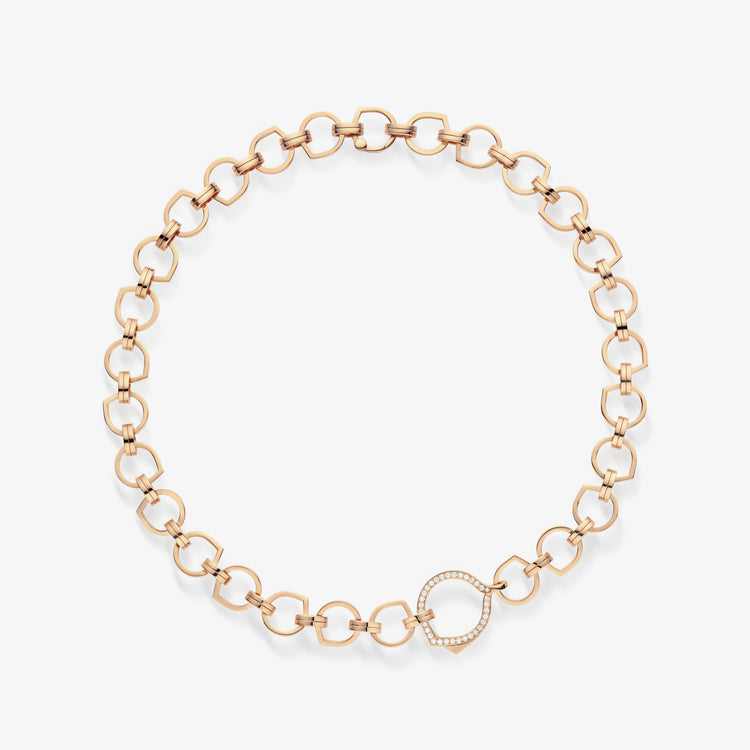 Antifer necklace in pink gold with a central link paved with diamonds