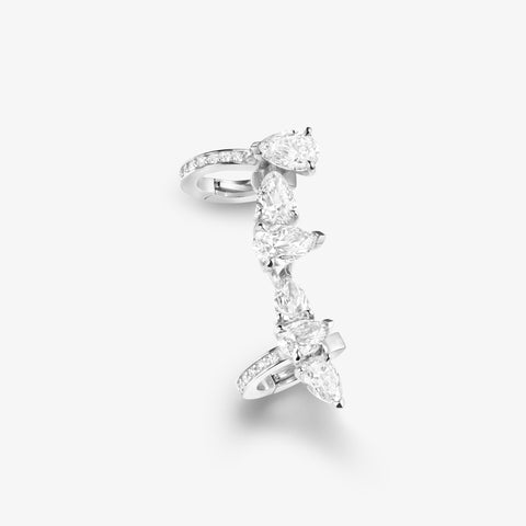 Serti sur Vide earcuff in white gold with 6 pear cut diamonds