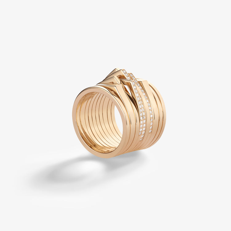 Antifer 10 rows ring in pink gold 18-carats paved with diamonds