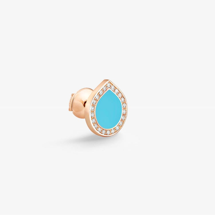 Turquoise earring paved with diamonds in pink gold 18 carats