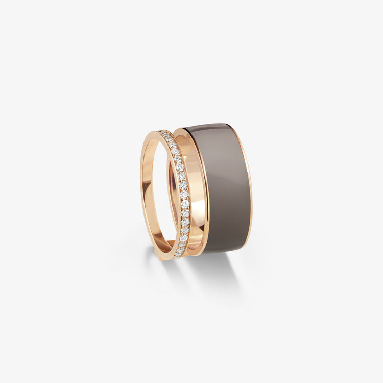 Berbere Chromatic taupe lacquer ring in pink gold paved with diamonds