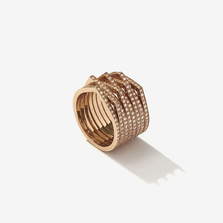 Antifer 8 rows ring in pink gold paved with diamonds