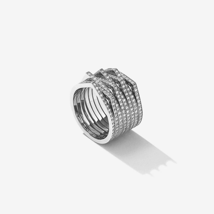 Antifer 8 rows ring in white gold paved with diamonds