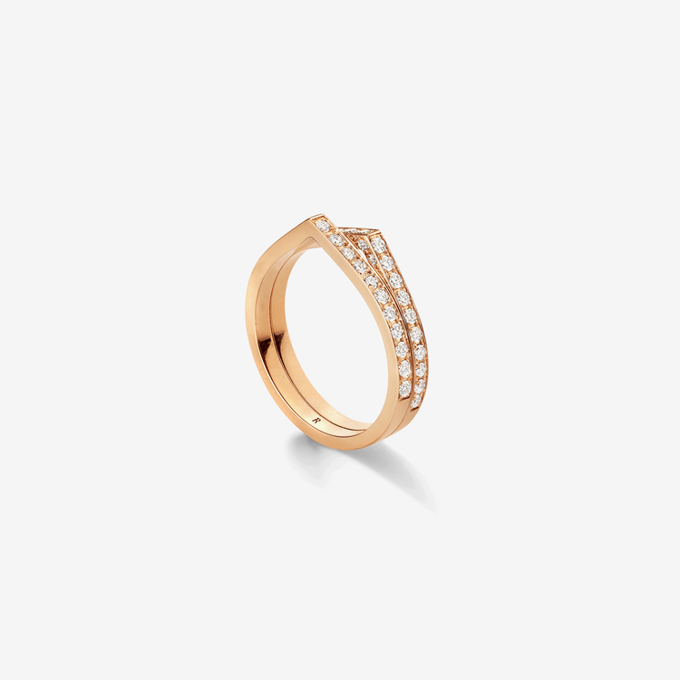 Antifer 2 rows ring in pink gold 18 carats paved with diamonds