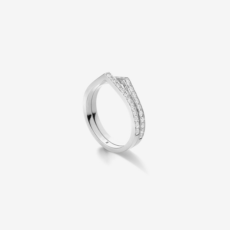 Antifer 2 rows ring in white gold paved with diamonds