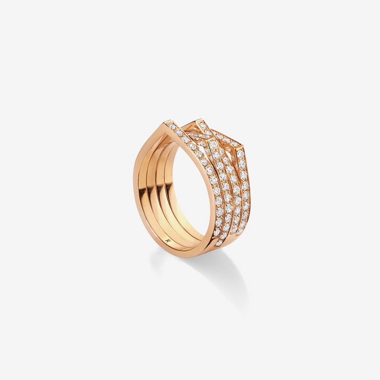 Antifer 4 rows ring in pink gold 18-carats paved with diamonds-carats 