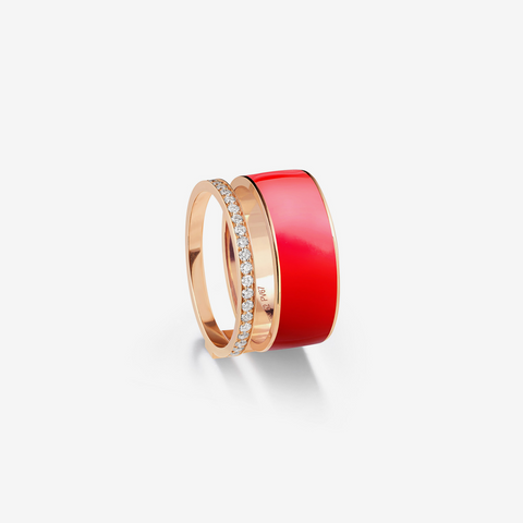 Bague Berbere Chromatic laque Rouge en or rose pavée de diamants